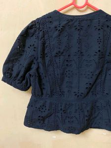 Black Schiffli Top