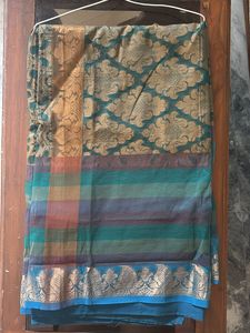 Green And Gold Netted Saree