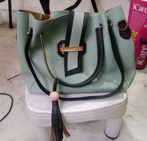 Mint Green Tote Bag with Gingham Lining