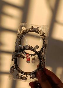 Elegant Silver-Tone Beaded Bangles