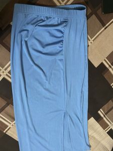 Blue Ribbed Co-ord traps Top &amp; Split Skirt