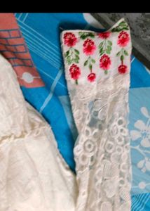 Elegant White Anarkali kurti only ( dupatta bottom