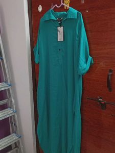 Turquoise Color Collared Long Kurti For Woman