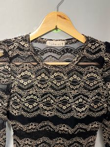 SheIn Black Lace Long Sleeve Top
