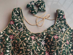 Dark Green Embroidered Velvet Blouse