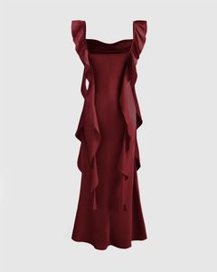 Cowl Neck Ruffle Maxi Dress In Cherry Red