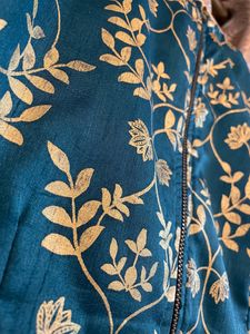 Teal and Gold Floral Print Two-Piece Dress