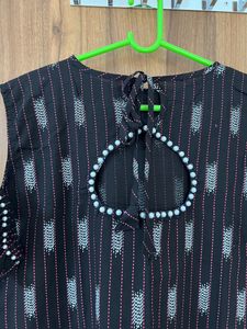 Black Kurta With Pearl Sleeve And Neck Design