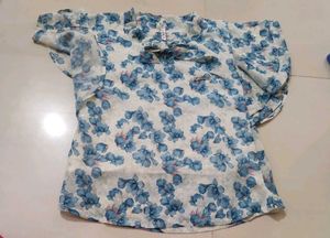 Beautiful Blue Print Flower Top For Girl 🫶🌺💙