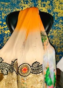 Orange Saree, Black Border &amp; Beautiful Embroidery