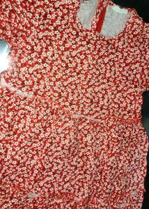 Fabric Dress Red Viscose with Floral Print