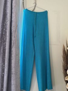 Pleated Turquoise Wide Leg Pants