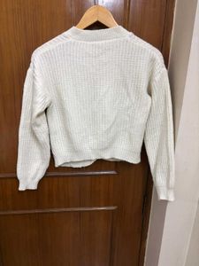 White Knit Front Twist  Sweater
