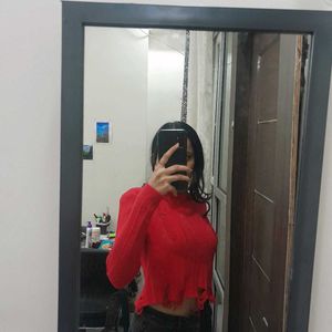 Red Distressed Crop Top