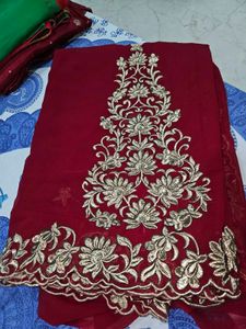 Red Embroidered Saree