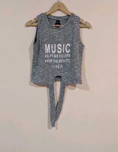Gray Music Graphic Crop Top
