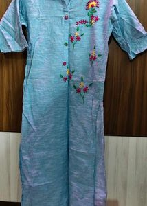 Floral Embroidered Blue  Kurta