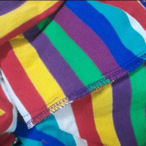 🌈Rainbow Stripes T-shirt Girls Top With Net Shrug