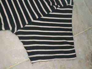 Black And White Striped Fitted Half Sleeve Top