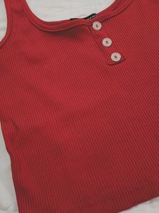 Red Ribbed Tank Top