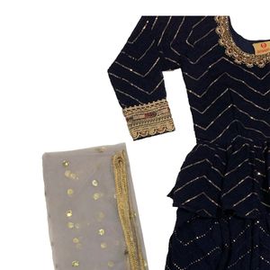Navy Blue Embroidered Lehenga Choli Set Size 32