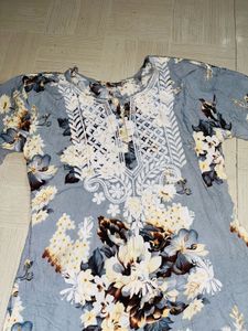 Floral Print Embroidered Kurti