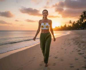🌻Sunny Vibes Ribbed Sunflower Print Tube Top☀️