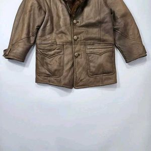 Animal hair Vintage Fur Collar pure Leather Jacket