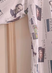 White Colour Newspaper Printed Shirt