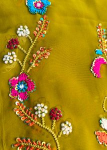 Mustard Yellow Georgette Saree hend work