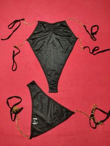Black Gold Chain Monokini | Backless Bodysuit&#34;