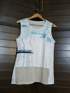 Women White Abstract Prints Casual Tank Top