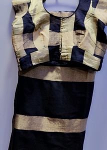 Striking Black &amp; Gold Saree with Blouse