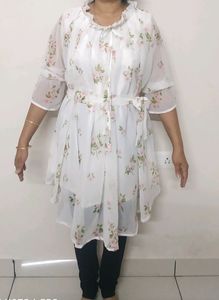 White Georgette Floral Top and Belt