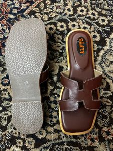 ALFYS Brown Leather Slide Sandals