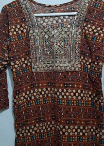 Brown Patterned Ethnic Dress