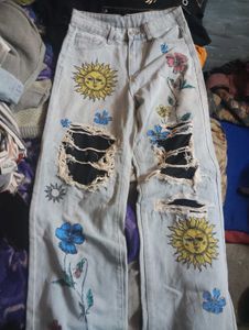 Distressed Floral Jeans