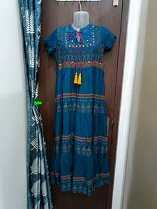 Festives Embroidered Teal Midi Dress