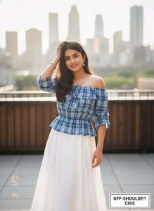 Blue Plaid Off-Shoulder Top