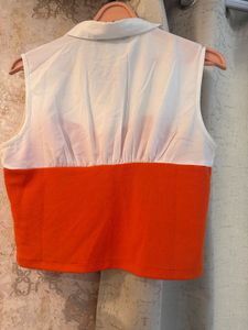 Trendy Color Block Orange Top, Bust- 34/32