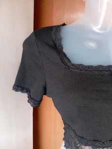 Black Lace Trim Crop Top