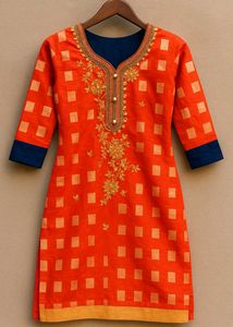 Orange Embroidered Kurta