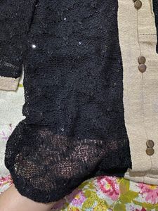 Pure Black Full Sleeves Top With Fancy Nettedtop