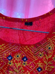 Red Embroidered Kurta Set