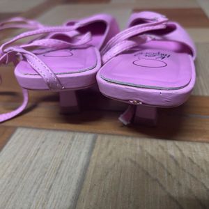 Pink Tie Up Kitten Heels