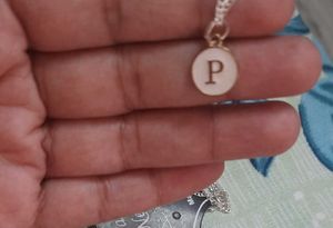 Alphabet Locket with Chain, White Enamel Letter P