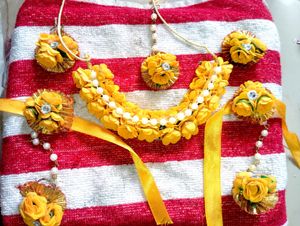 Yellow Embroidered Dress Set Duppta Jewelry Free