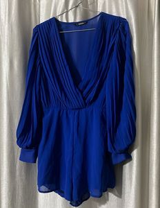 Blue Pleated Romper