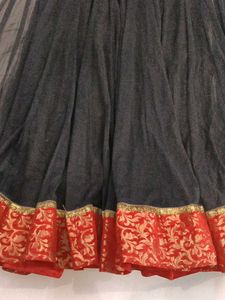 Red &amp; Black Embellished Anarkali