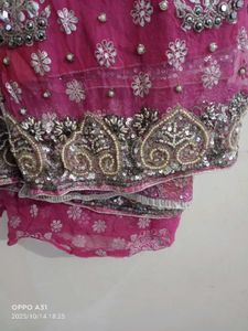 heavy onion colour fully pearl work Saree
